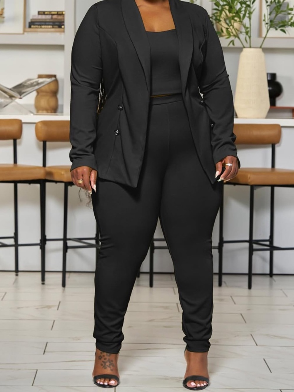 Plus Size Black Tailored Blazer & Jogger Set